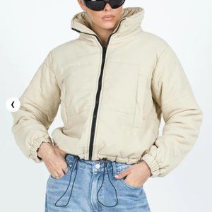 Beige Corduroy Puffy Jacket
